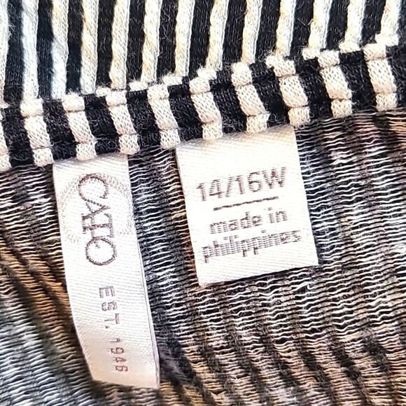 Cato Black & White Stripe Top with Lace-up Neckline, Size 14/16W - Picture 9 of 10